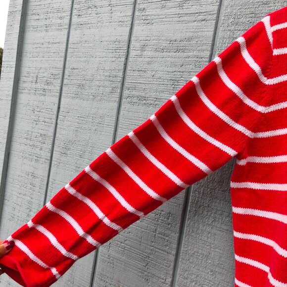 90s Sag Habor Embroidered Lighthouse Nautical Striped Knit Sweater sz M Red Whit - Picture 3 of 10